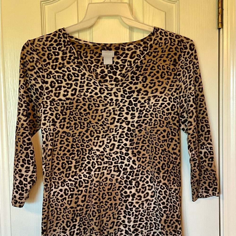 Chicos leopard print 3/4” top in size M or 1.